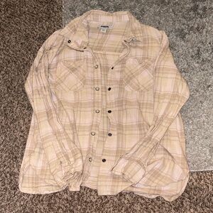 Tilly’s RSQ Beige Plaid Button Down Flannel Shirt